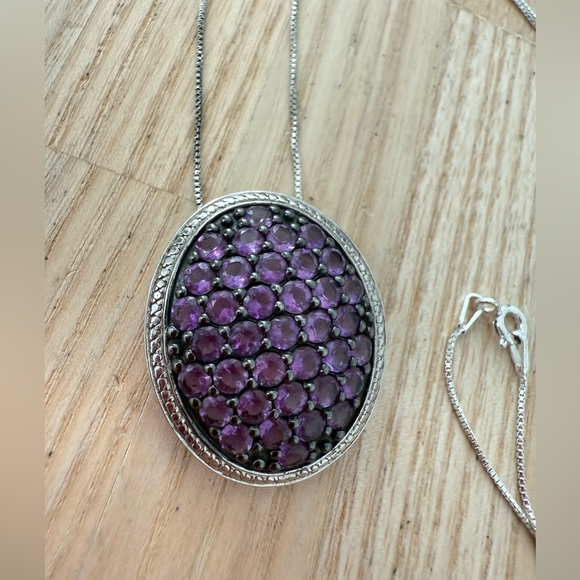 925 Sterling Silver Jewelry - 925 Sterling silver oval purple stone pendant necklace